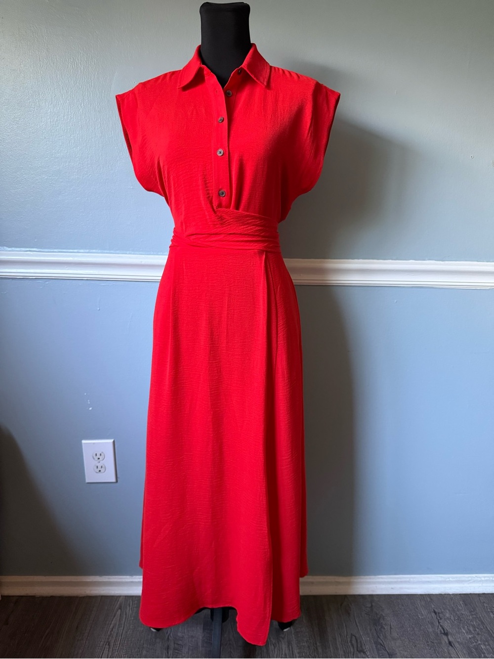 Calvin Klein Bright Red Sleeveless Collared Maxi Dress 4